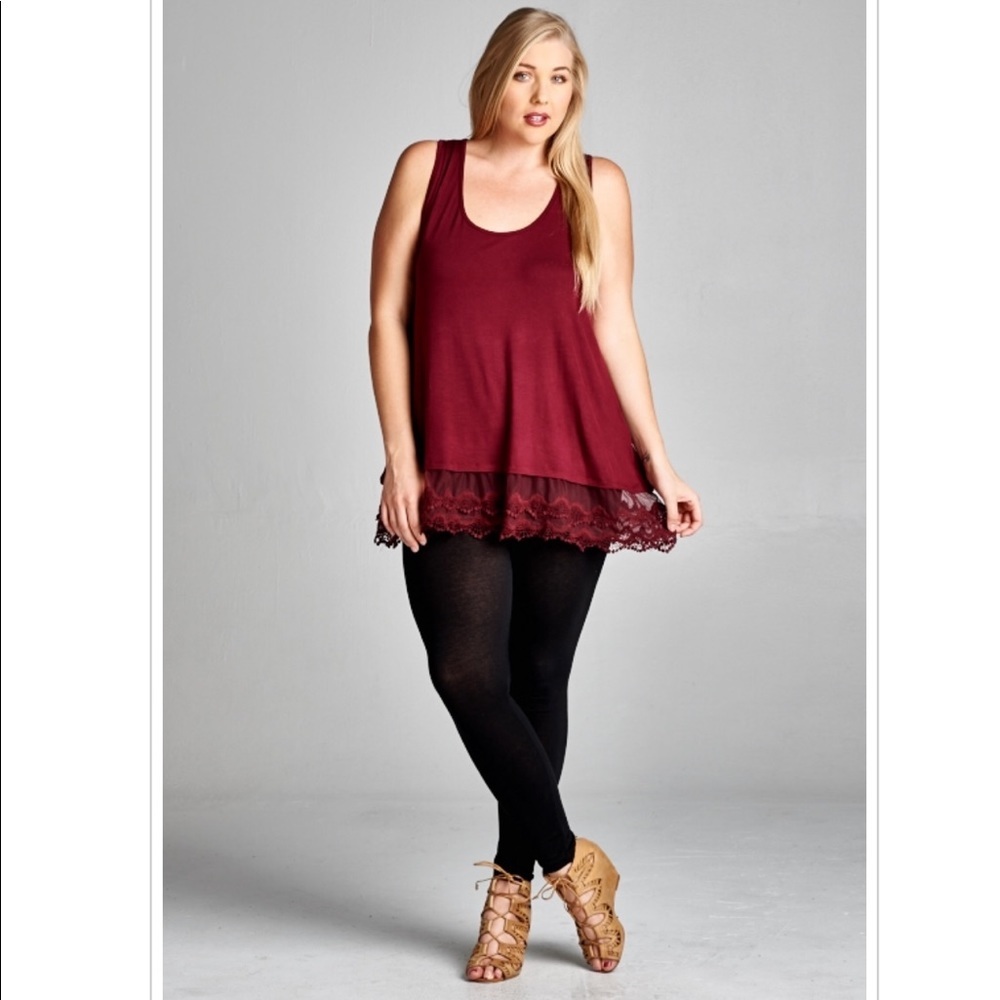 Beautiful Maroon Burgundy Plus Size Lace Tank Top
